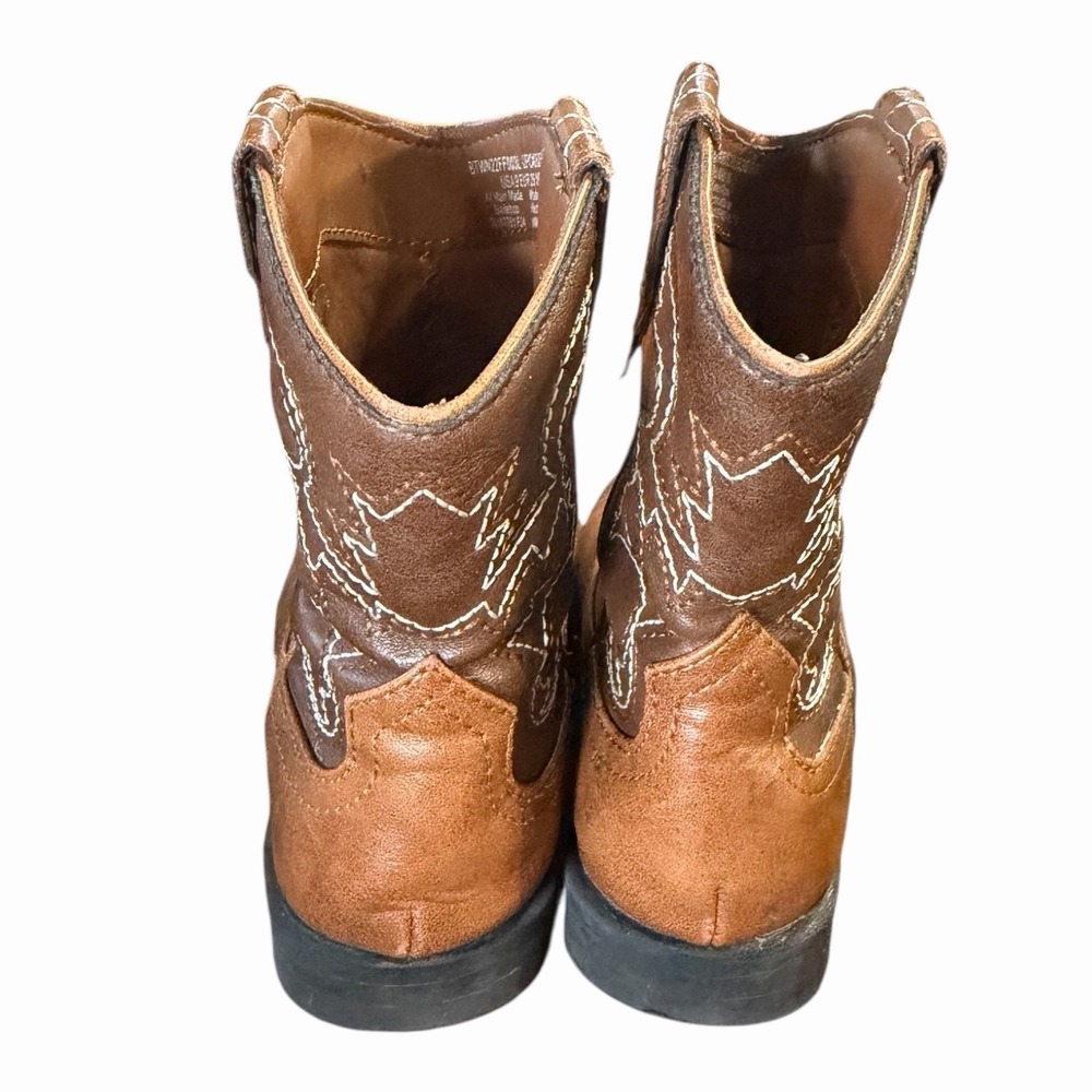 Wonder Nation Boots Children 9 Western Cowboy Brown Faux Leather Pull On Casual - Picture 4 of 8